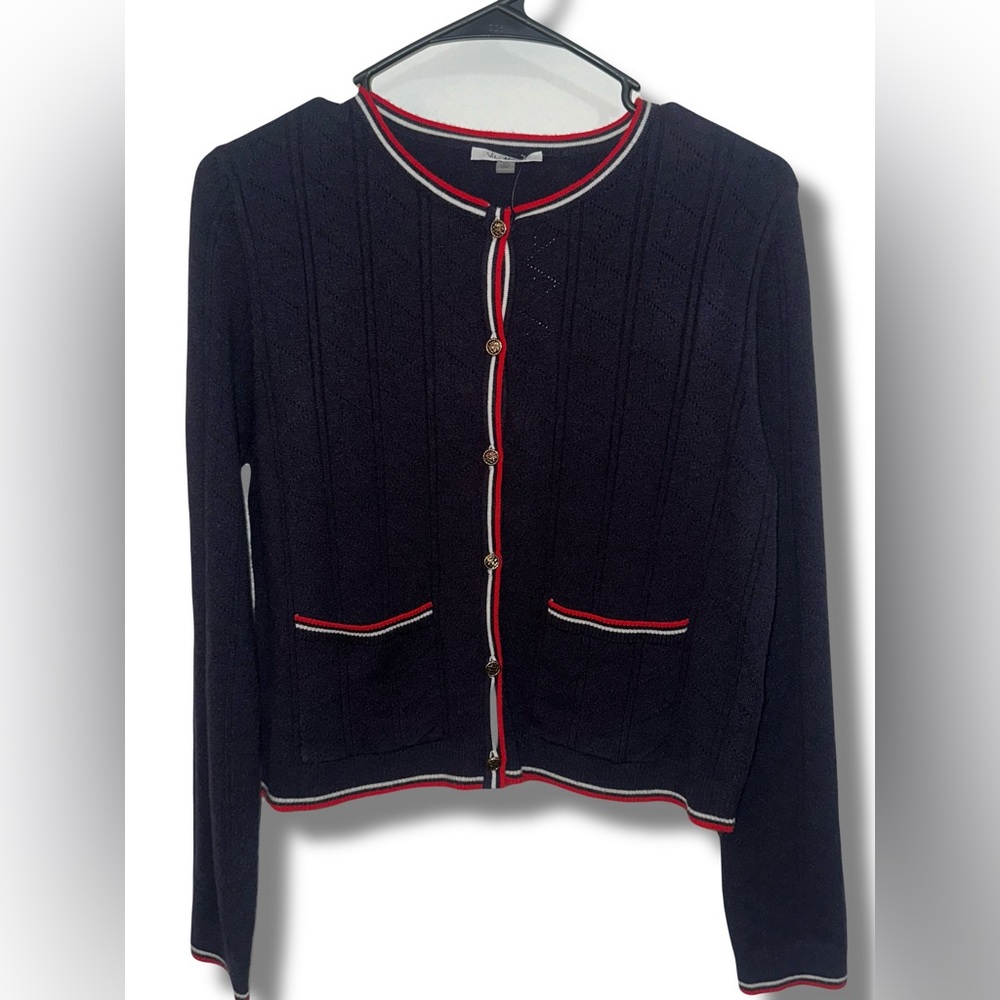 Milano Navy Cardigan with Red and White Accents